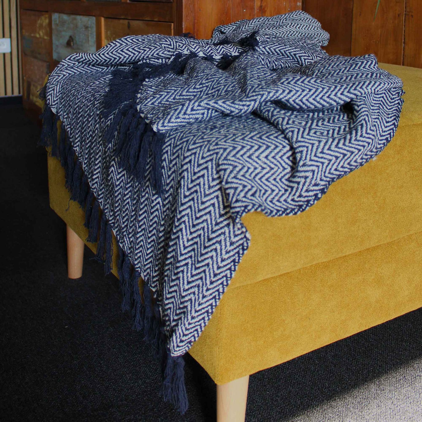 Boho Comfort Throws - Navy Zigzag