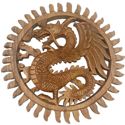 Winged Sun Dragon Plaque Carving - 30m