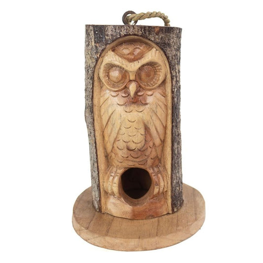 Pine Wood Closed Eye Owl Bird House